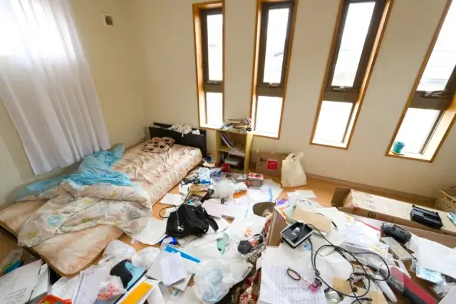 ゴミ屋敷レベル3：害虫が発生し、異臭が部屋の外にまで漂い始めた段階